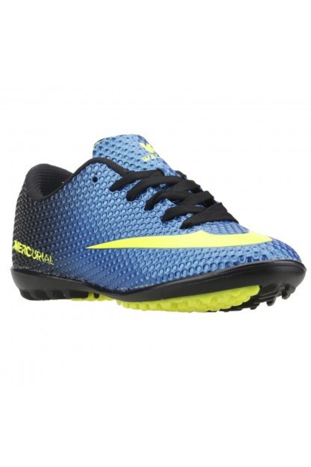 Walked Mavi Yeşil Çocuk Halı Saha Ayakkabısı - Kaymaz Taban Futbol Ayakkabısı