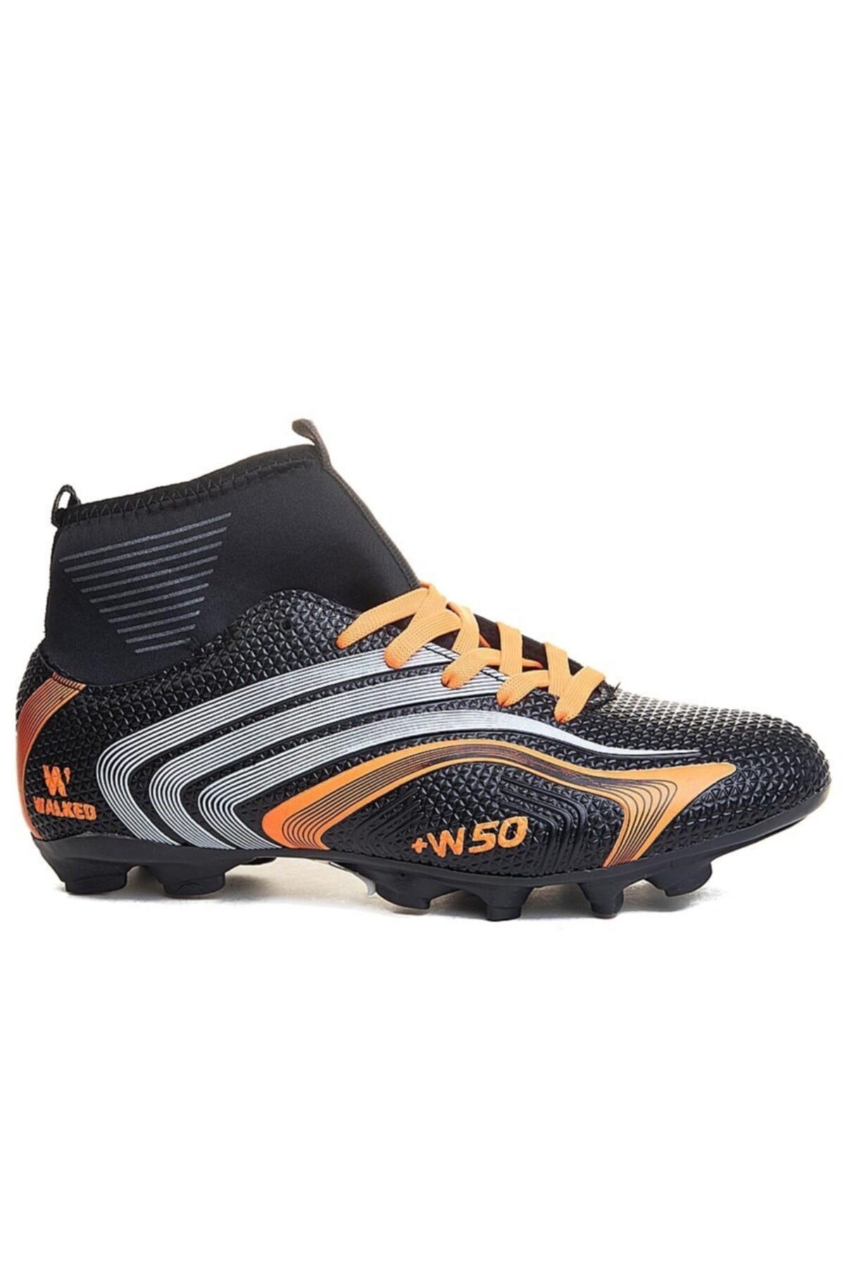 walked Siyah Turuncu Çoraplı Krampon Futbol Ayakkabısı