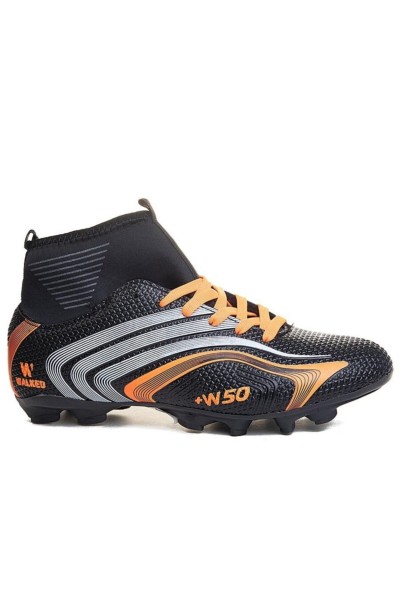 walked Siyah Turuncu Çoraplı Krampon Futbol Ayakkabısı
