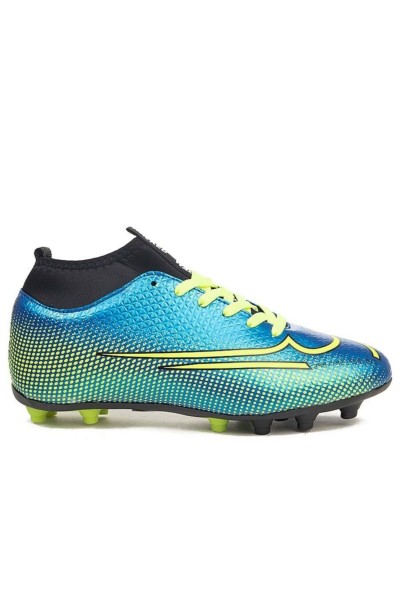 Erkek MAVİ Sarı Renk Bilekli Boğazlı Çoraplı Halı Saha Krampon Futbol Spor Ayakkabı