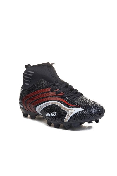 Siyah Kırmızı Çoraplı Krampon Futbol Ayakkabısı  435