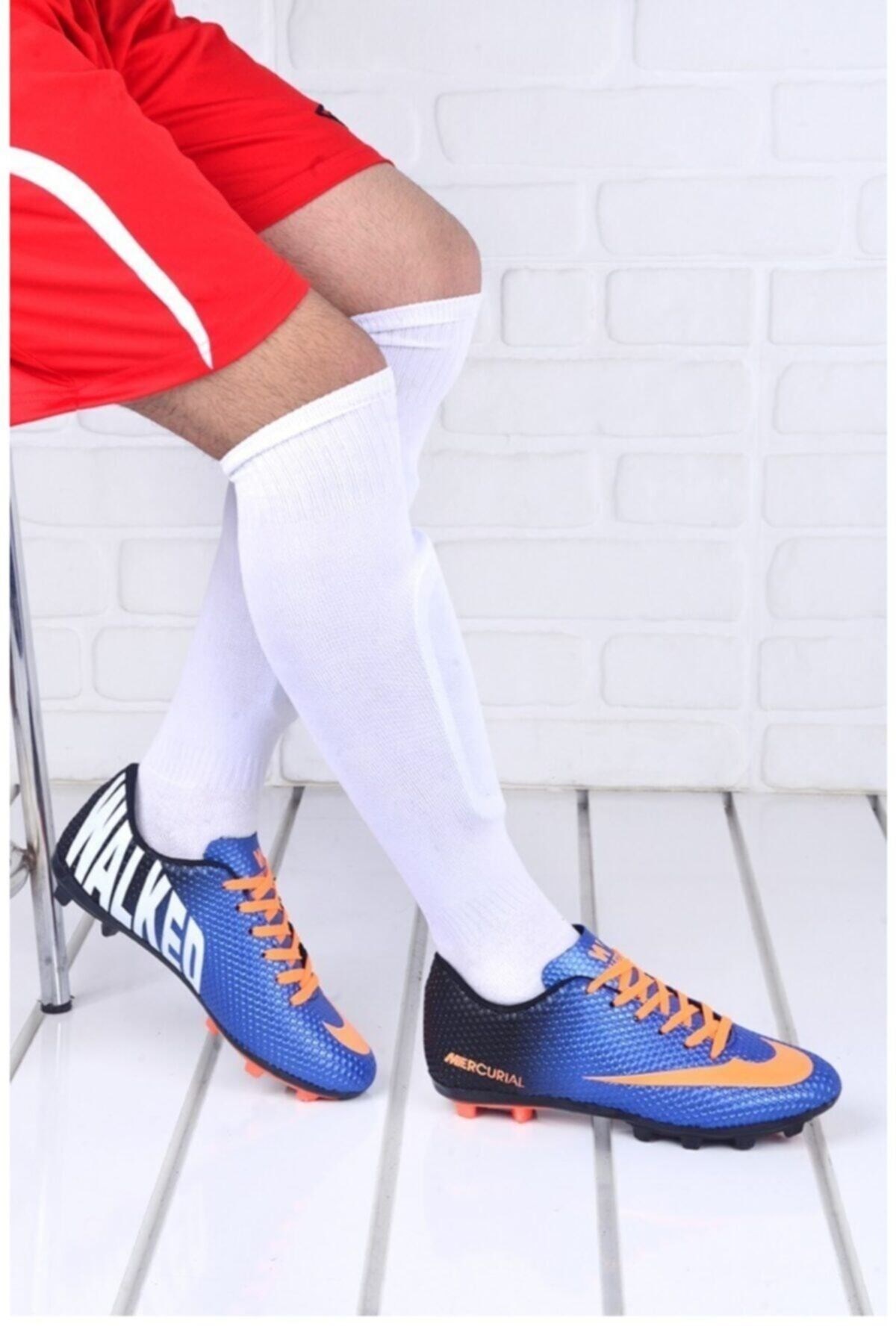 Walked 401 Mavi Turuncu Erkek  Krampon Futbol Spor Ayakkabısı