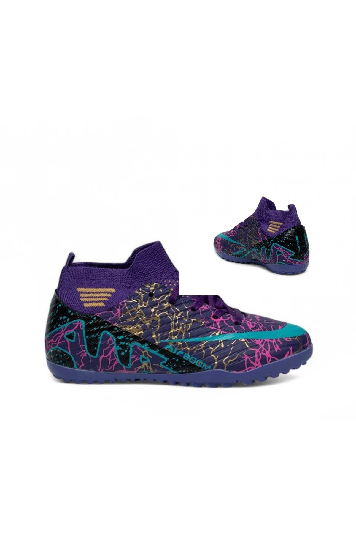 La Liga Erkek 565 Bilekli Mor Turkuaz Desen  Halı Saha Ayakkabısı