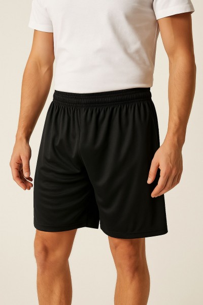 Erkek Siyah Astarlı Bağcıklı Ayarlanabilir Futbol Şortu
