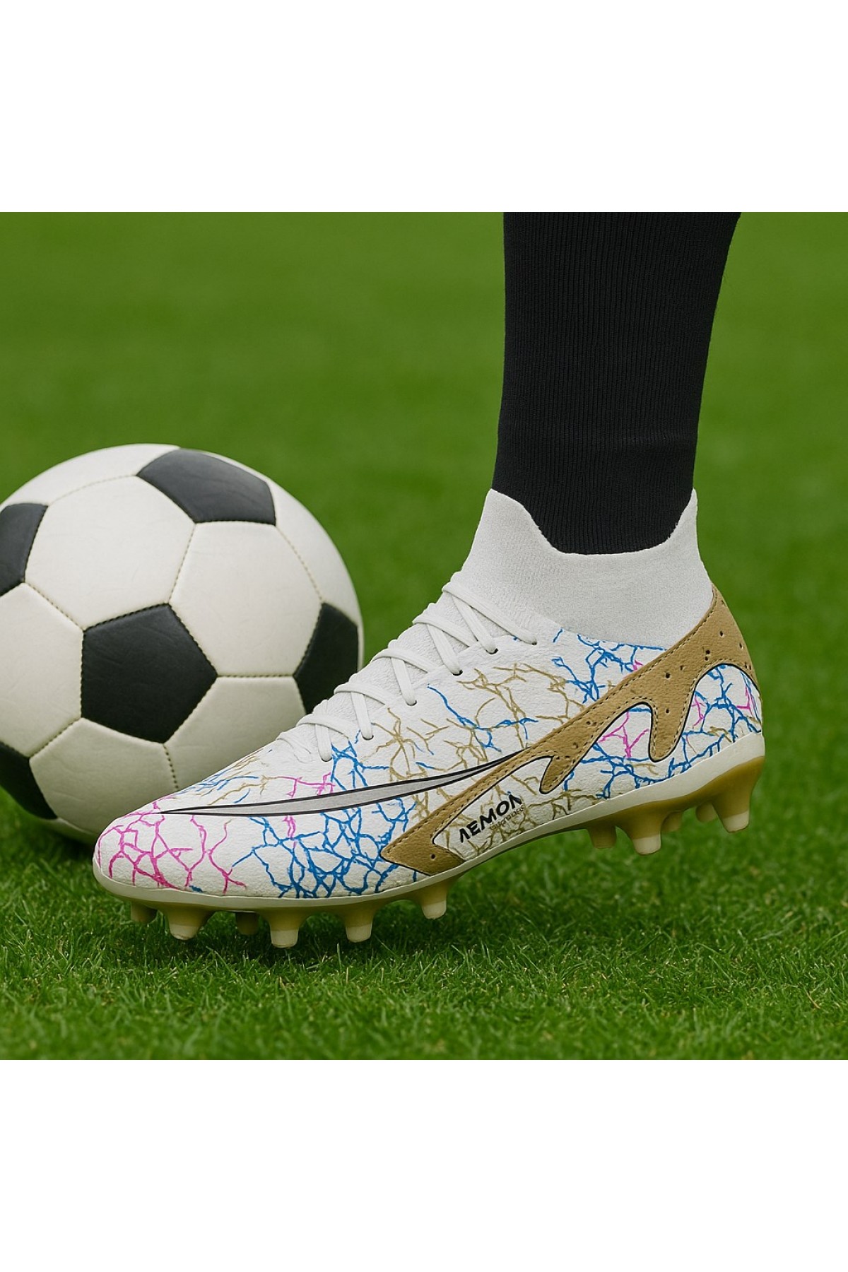 La Liga Erkek 565 Bilekli Çoraplı Krampon Beyaz Altın Futbol Ayakkabısı