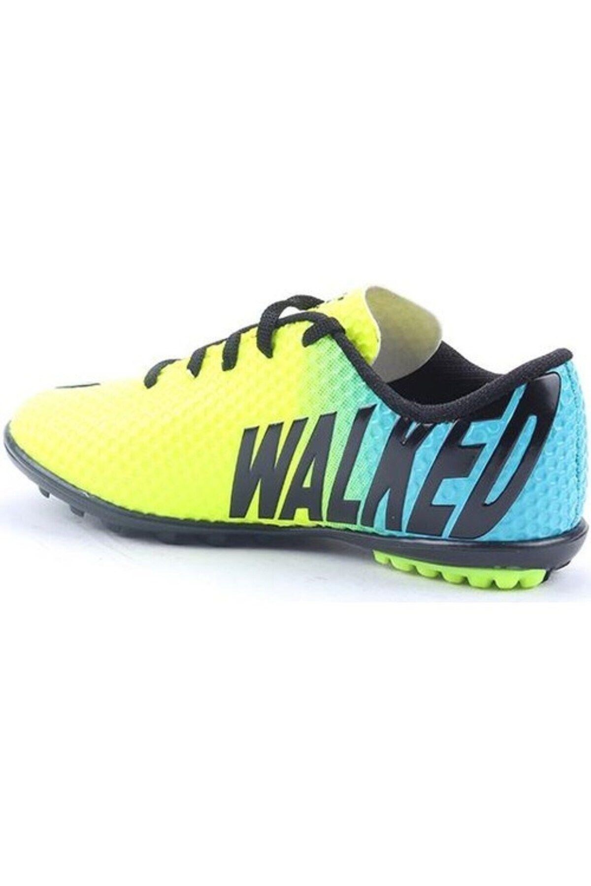 WALKED 401 Sarı Turkuaz Çorapsız Halı Saha Futbol Ayakkabısı 40-45 Numara