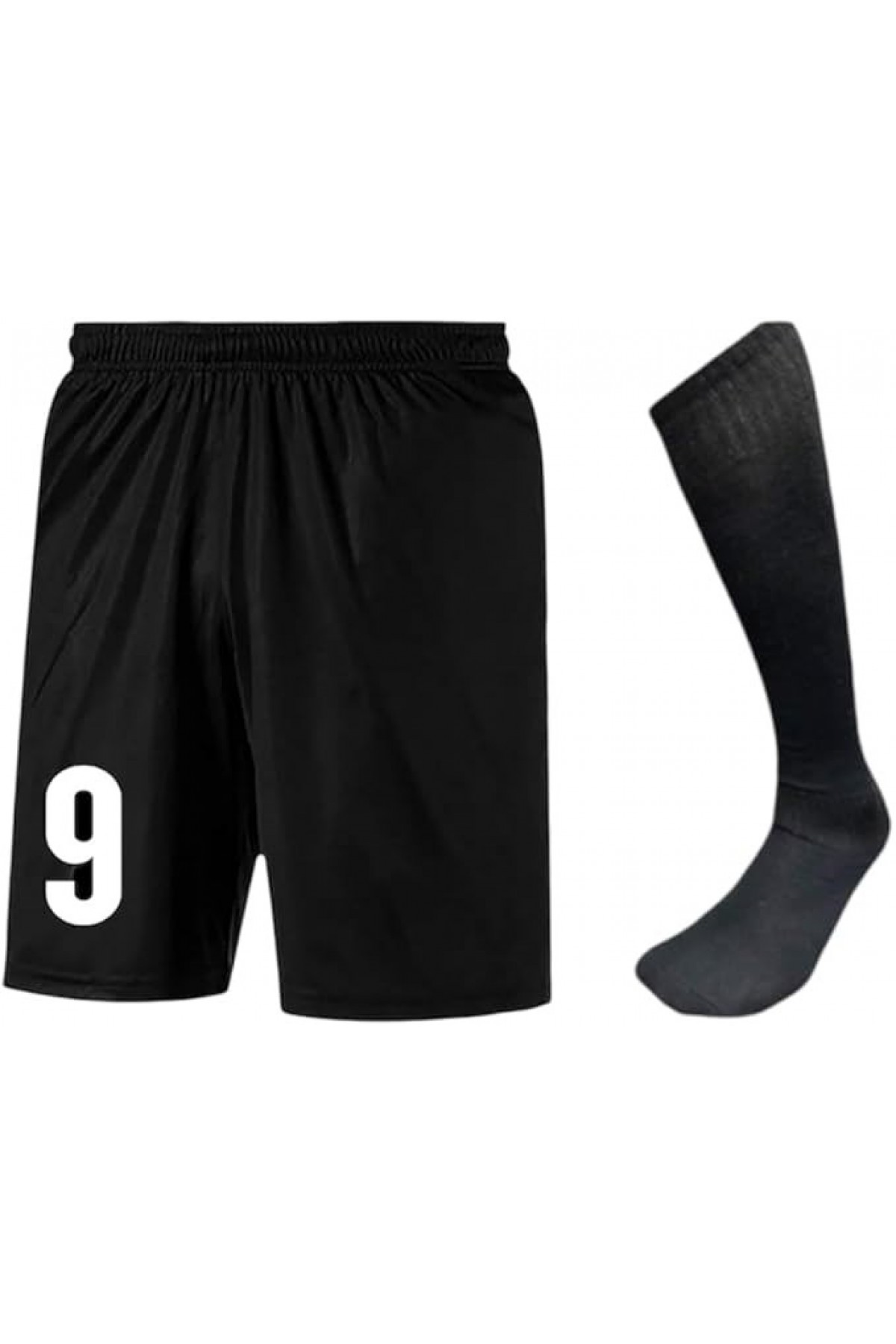 Erkek Siyah Futbol Şortu ve Çorabı Seti - Numara Baskılı Spor Kombin (9 Numara)