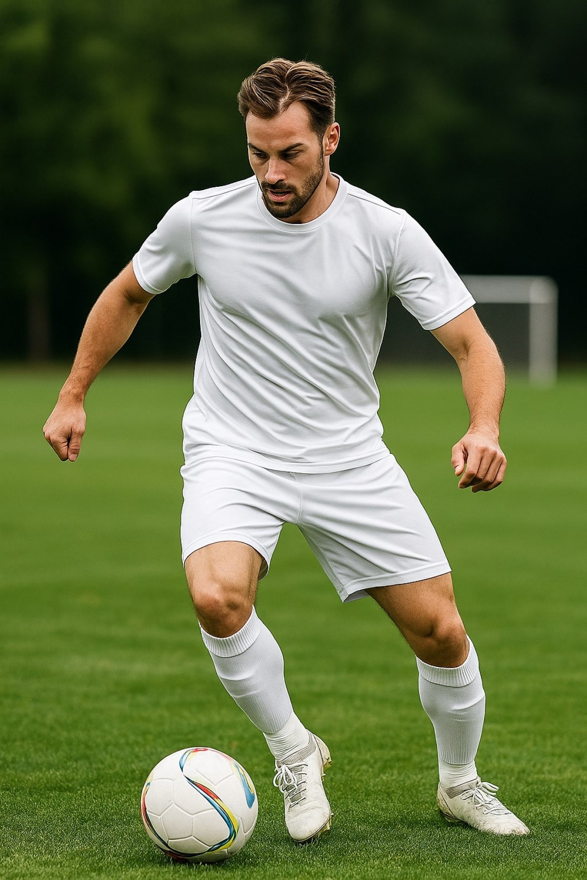 Erkek Beyaz Futbol Şortu ve Çorap Seti - Spor Antrenman ve Maç Kombini