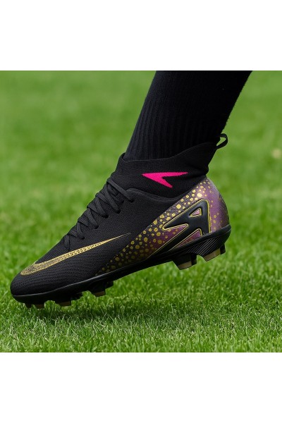 Siyah Altın Detaylı Çim Saha Futbol Ayakkabısı – Profesyonel Krampon01