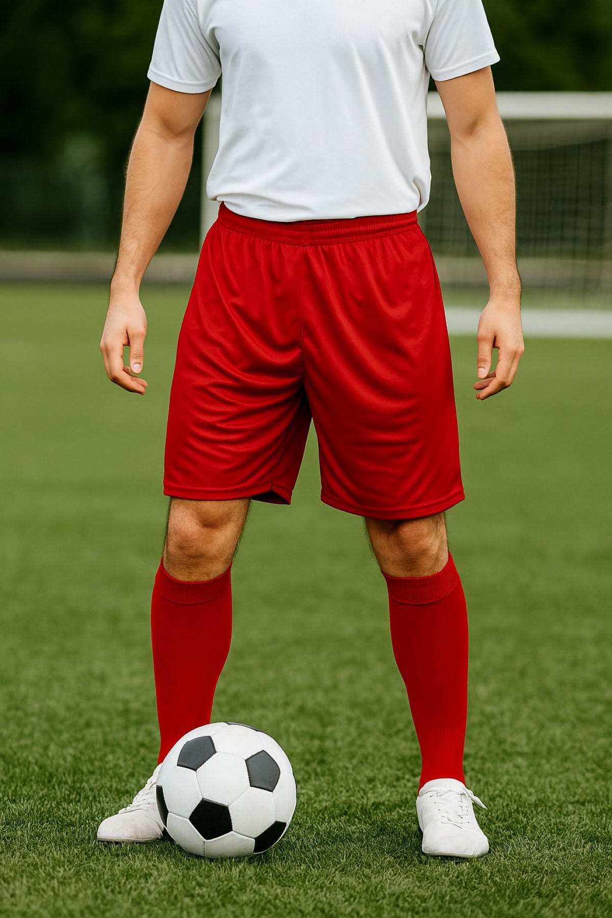 Erkek Kırmızı Futbol Şortu Ve Çorap Seti - Spor Antrenman Ve Maç Kombini