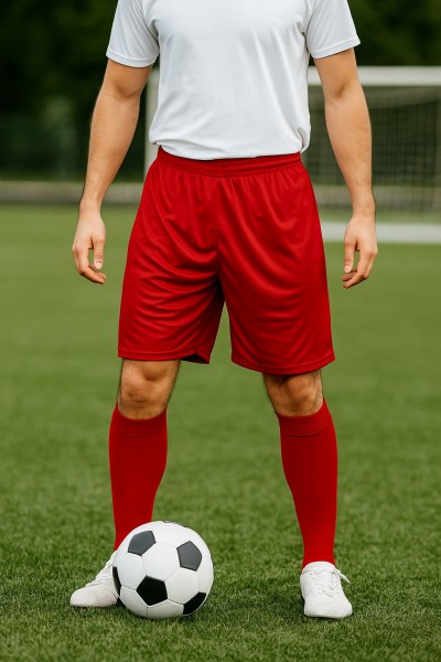 Erkek Kırmızı Futbol Şortu Ve Çorap Seti - Spor Antrenman Ve Maç Kombini