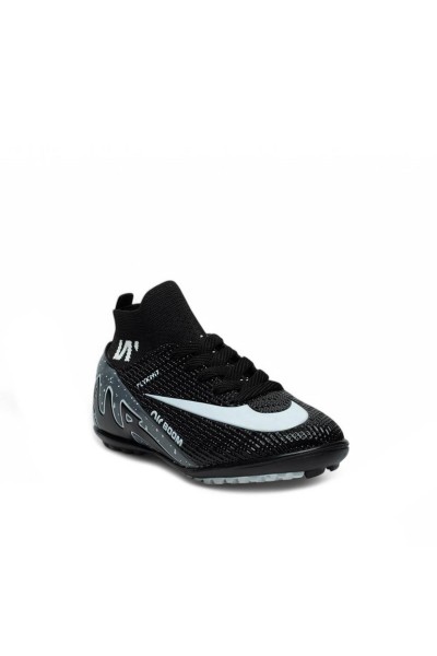 Çocuk Halı Saha Ayakkabısı Siyah Beyaz Kaymaz Taban