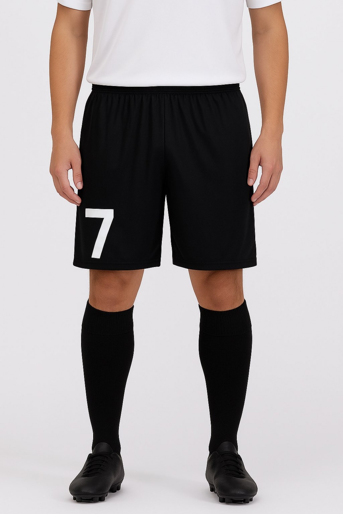 Erkek Siyah Futbol Şortu ve Çorabı Seti - Numara Baskılı Spor Kombin (7 Numara)