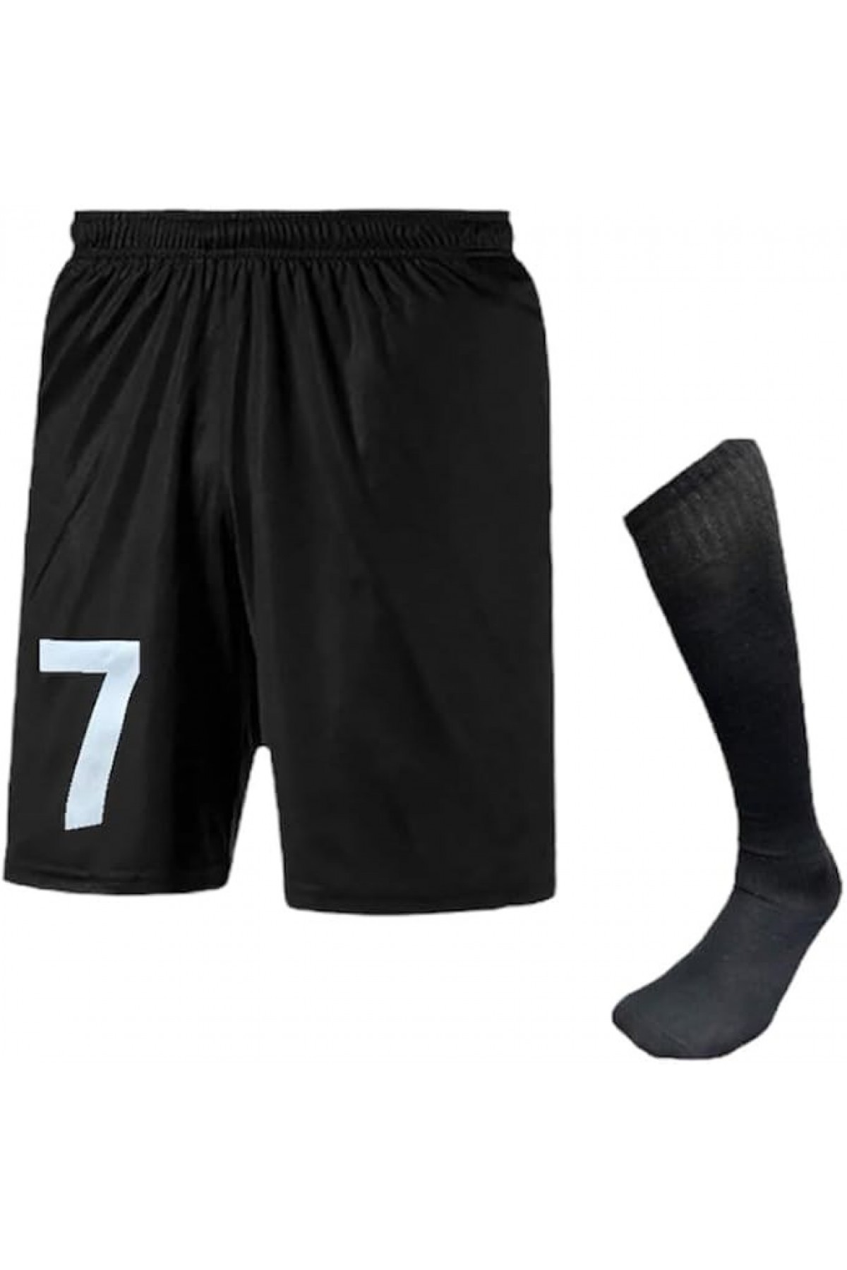 Erkek Siyah Futbol Şortu ve Çorabı Seti - Numara Baskılı Spor Kombin (7 Numara)