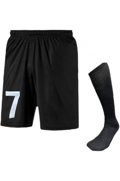 Erkek Siyah Futbol Şortu ve Çorabı Seti - Numara Baskılı Spor Kombin (7 Numara)