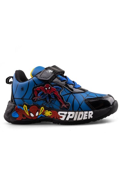 Çocuk Spider Temalı Işıklı Spor Ayakkabı – Mavi Siyah – Rahat ve Kaymaz Taban