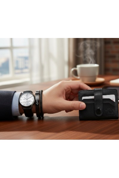 Erkek Aksesuar Seti  Cüzdan + Şık Kol Saati + Bileklik | Özel Tasarım Kombin Set
