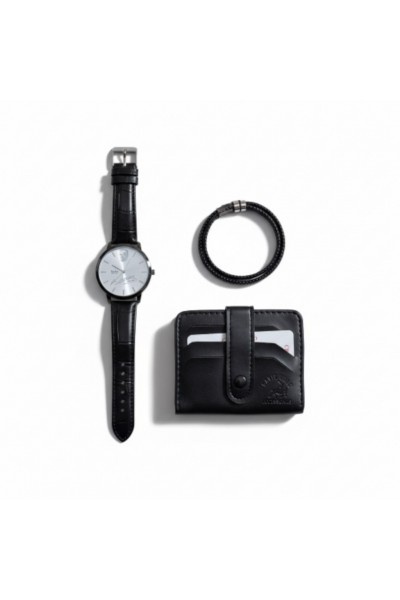 Erkek Aksesuar Seti  Cüzdan + Şık Kol Saati + Bileklik | Özel Tasarım Kombin Set