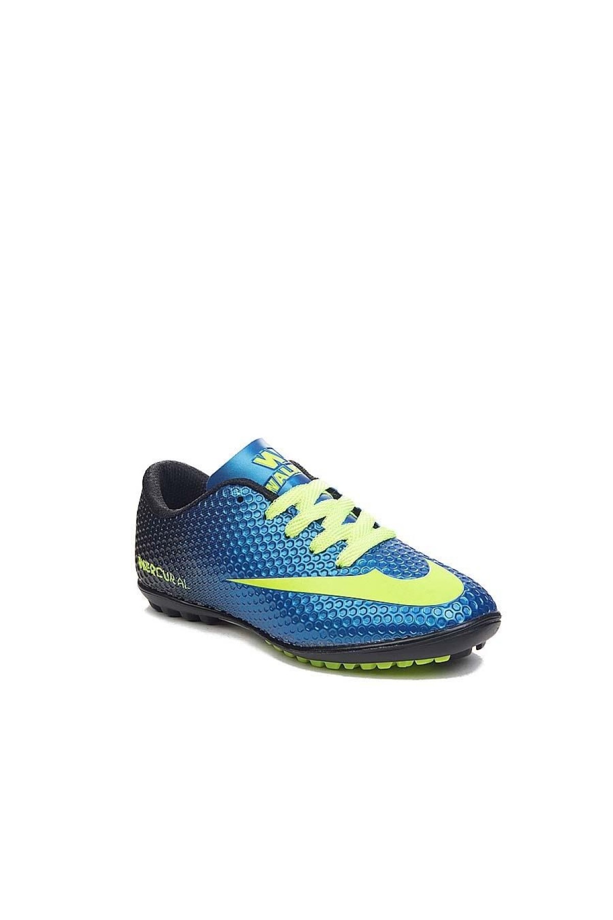 Walked Mavi Yeşil Çocuk Halı Saha Ayakkabısı - Kaymaz Taban Futbol Ayakkabısı