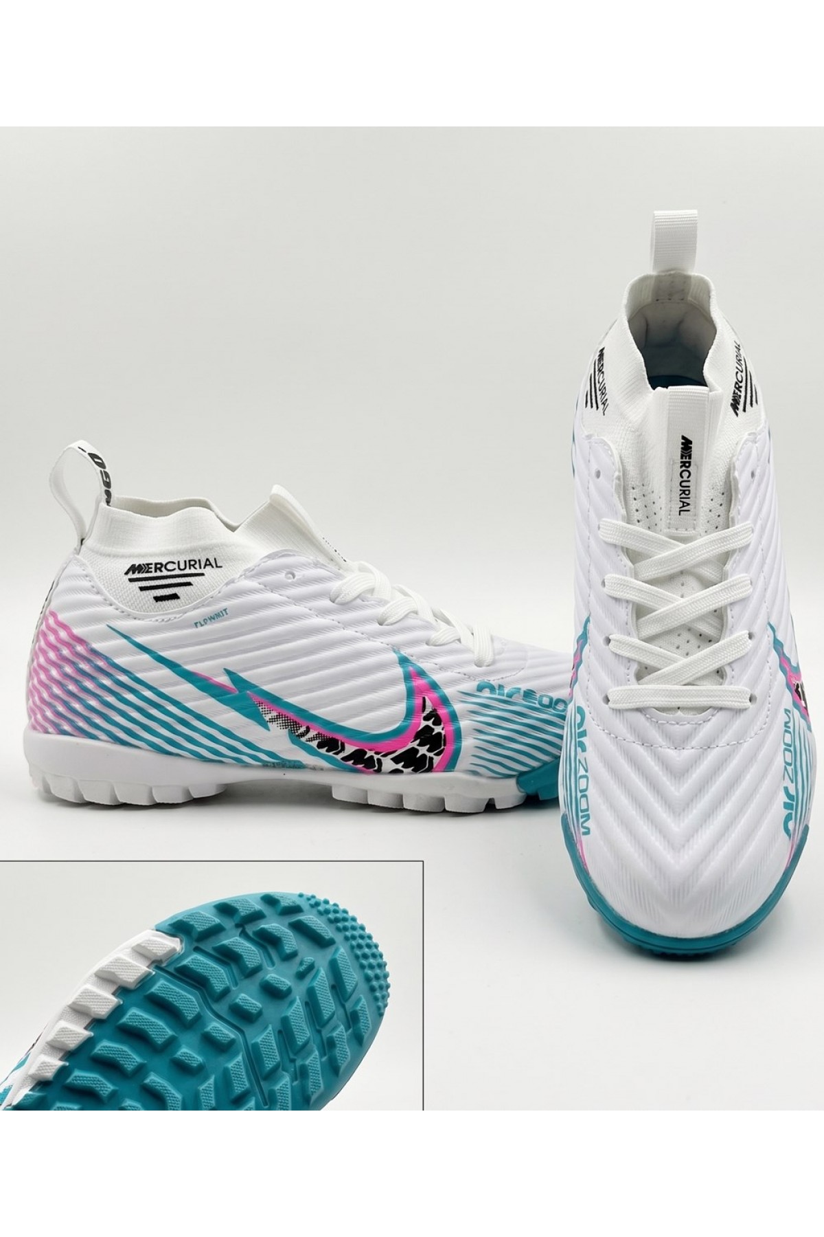 Beyaz/turkuaz Profesyonel Çocuk Halı Saha Ayakkabısı