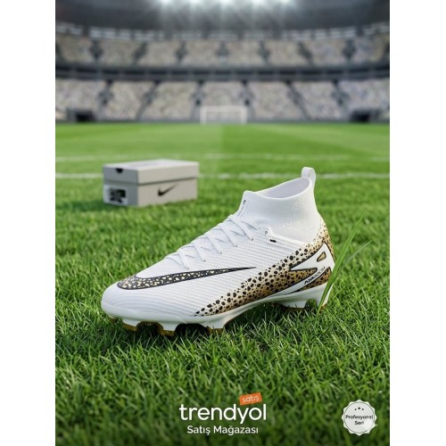 laliga Leopar Desenli Beyaz Profesyonel Futbol Ayakkabısı