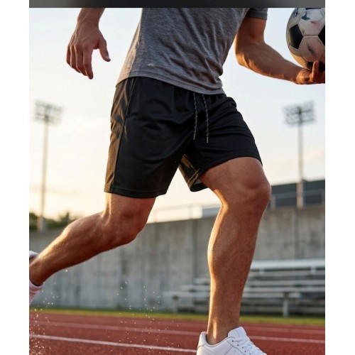 Erkek Siyah Mesh Kumaş Spor Şortu Rahat Kalıp Antrenman Şortu