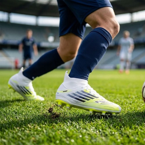 Bilekli Çim Zemin Futbol Kramponu – Beyaz / Fosforlu F-730
