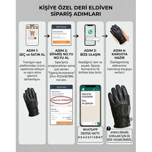 Kişiye Özel İsim Yazılı Lüks Suni Deri Eldiven