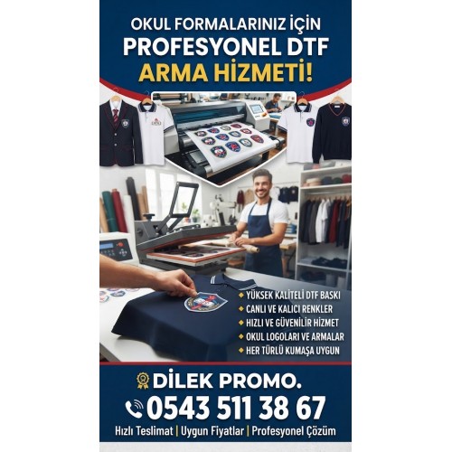 Okul Forması Arması Baskı - Özel Tasarım Dtf Okul Logosu Ve Yaka Arması İmalatı